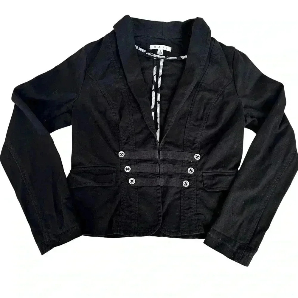 Cabi Women’s Sz 6 Distressed Black Military Long Sleeve Blazer‎ Grunge Y2K Style